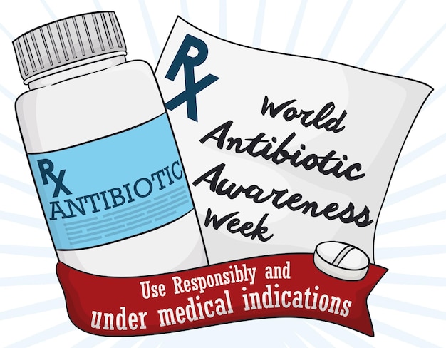 Medisch voorschrift van antimicrobiële medicijnen en lint met bericht voor Antibiotica Awareness Week