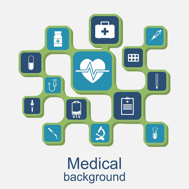 Medische concept achtergrond Iconen van medische apparatuur diagnostiek en geneeskunde Abstracte geneeskunde achtergrond Vector illustration