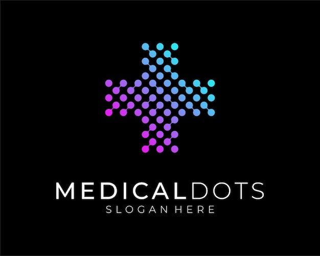 Vector medische cross medicine gestippelde patroon molecuul connect dots science kleurrijke vector logo ontwerp