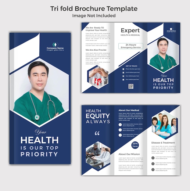 Vector medische en gezondheidszorg tri fold clean brochure template
