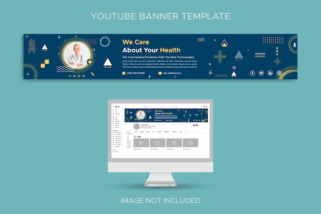 Medische gezondheidszorg geometrische YouTube-kanaal kunst banner sjabloon