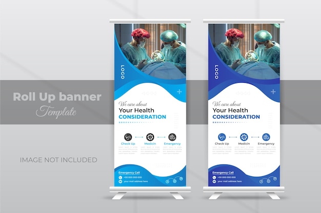 Medische gezondheidszorg roll-up stand banner ontwerpsjabloon