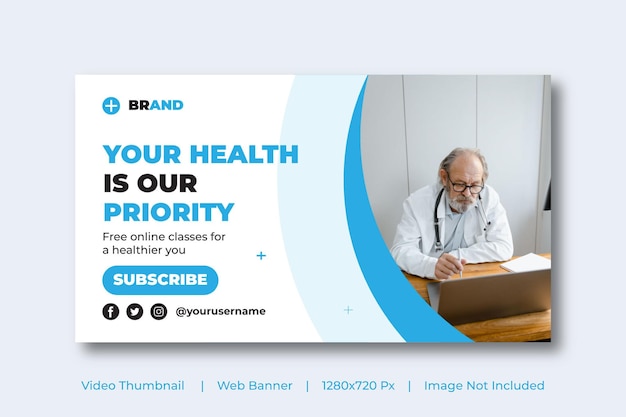 Medische gezondheidszorg webbannersjabloon en videominiatuur Bewerkbaar promotiebannerontwerp