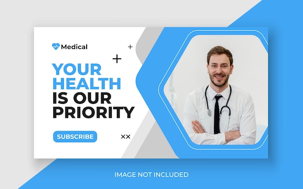 Medische gezondheidszorg youtube thumbnail en webbanner Premium Vector