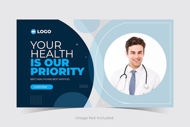 Medische gezondheidszorg youtube videominiatuur webbanner voorbladsjabloon sociale media premium vector