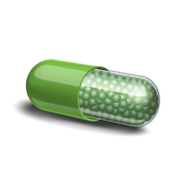 Vector medische groene capsule met korrels