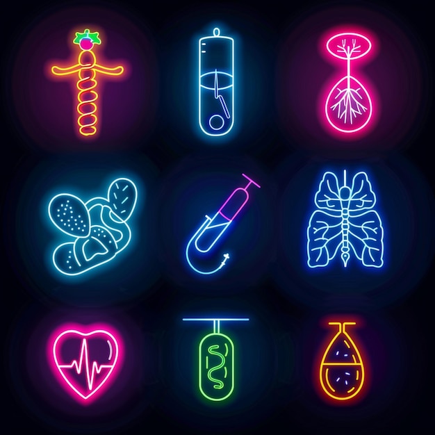 Medische iconen Vector Neon Set