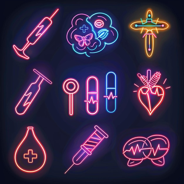 Medische iconen Vector Neon Set