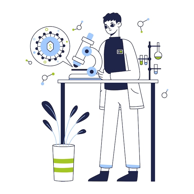 Medische laboratoriumwerker platte vector illustratie Chemische wetenschappelijke experiment scène