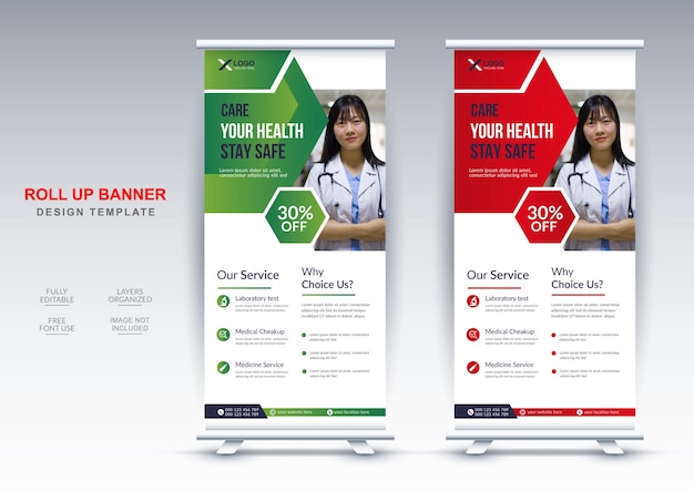 Medische roll-up banner en dl flyer ontwerp bewerkbare sjablonen