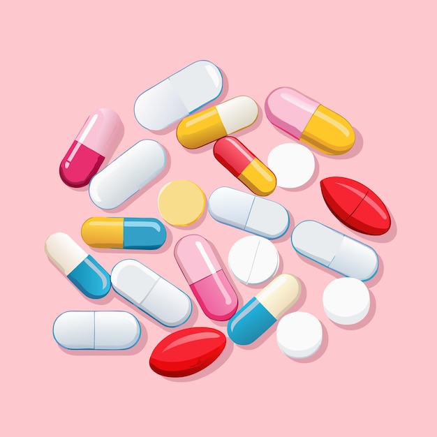Medische stapel van verschillende medicijnen 3D-illustraties 4