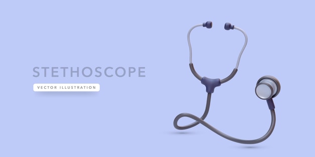 Medische stethoscoop in realistische stijl met schaduw geïsoleerd op blauwe achtergrond Vectorillustratie