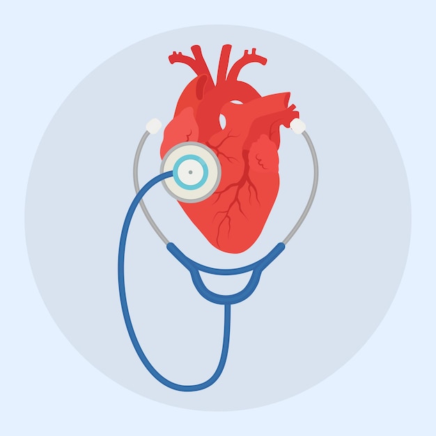 Vector medische stethoscoop met menselijk hart. gezondheidszorg en medicijnen