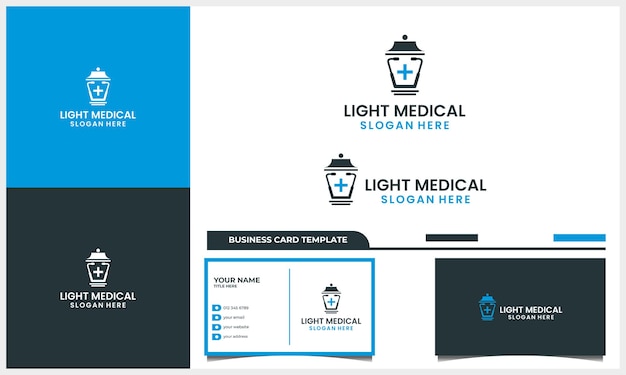 Medische stethoscoop met straatverlichting logo ontwerpconcept en visitekaartjesjabloon