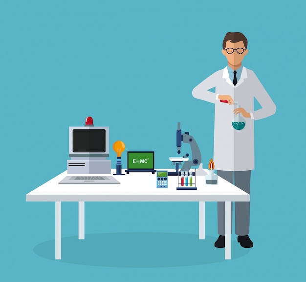Medische wetenschapper experiment laboratoriumelementen op tafel