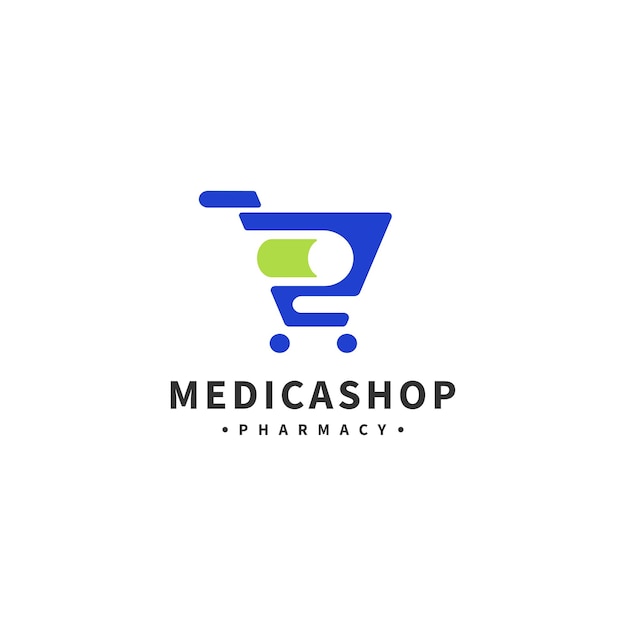 Medische winkel logo-ontwerp met trolley capsule icoon