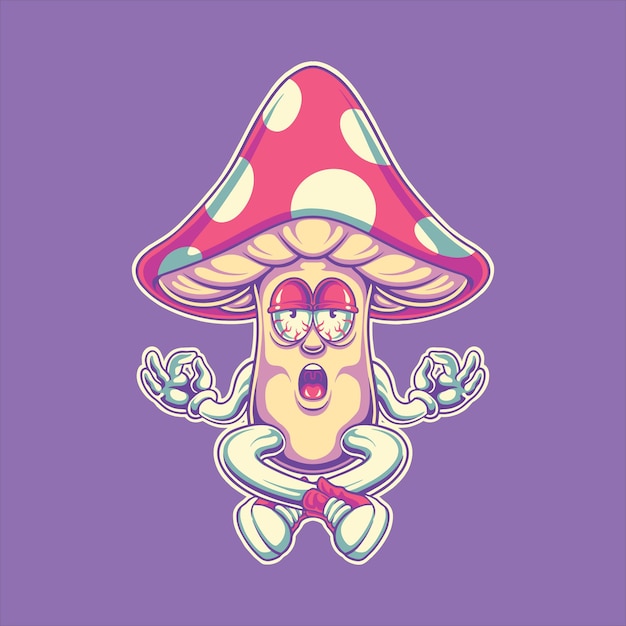 Meditate mushroom cartoon character illustration