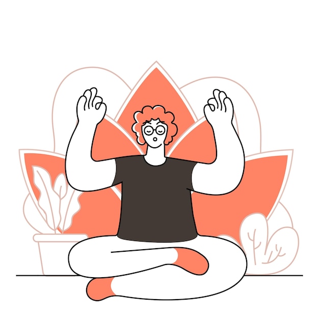 Vector meditate relax relaxation yoga man happy relaxed