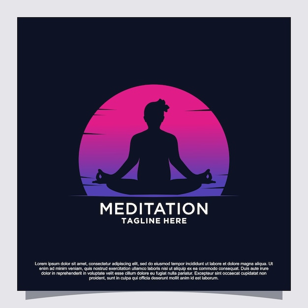 Meditatie yoga logo ontwerpconcept Premium Vector