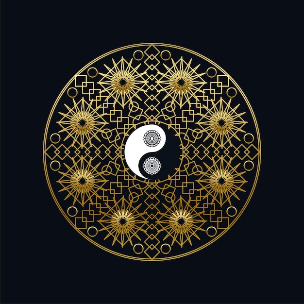 Vector meditatiesjabloon met yin yang-aanmeldingsmandala