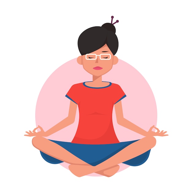 meditating girl sitting in lotus position