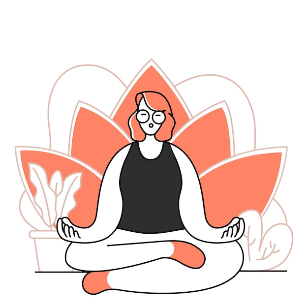 Vector meditating meditation woman relax yoga practice focus