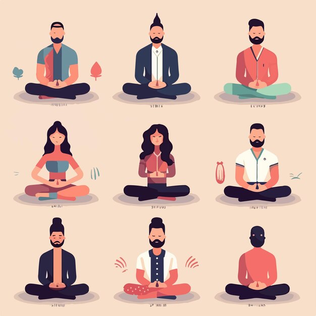 Meditating people yoga concept flat design