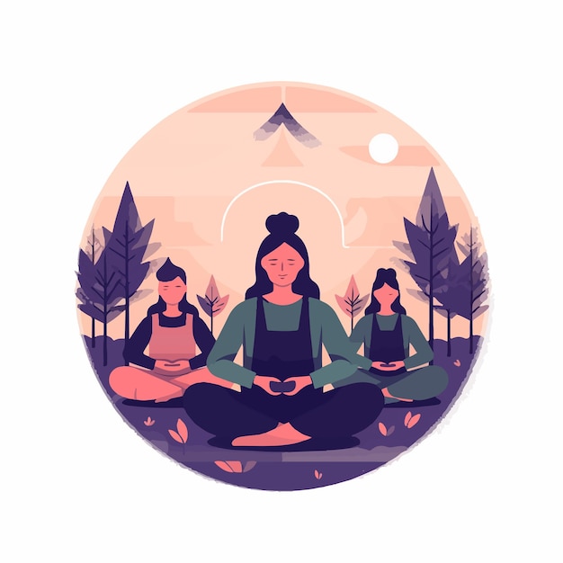 Meditating people yoga concept flat design