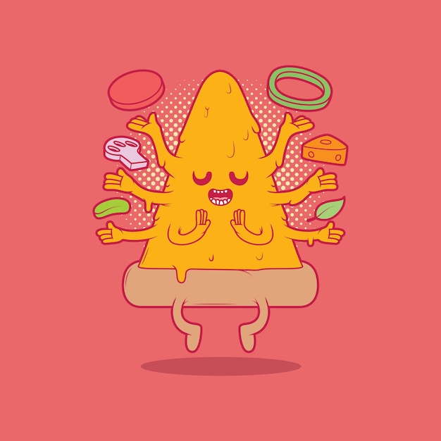 Meditating Pizza character vector illustration Food funny meditation design concept