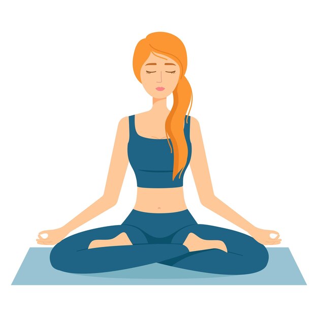 meditating woman. girl in lotus position practicing yoga, vector illustration