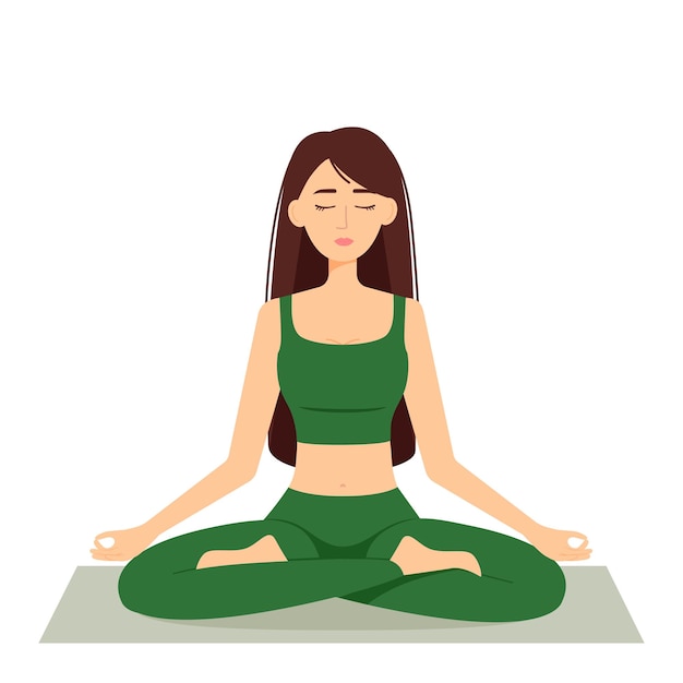 meditating woman. girl in lotus position practicing yoga, vector illustration