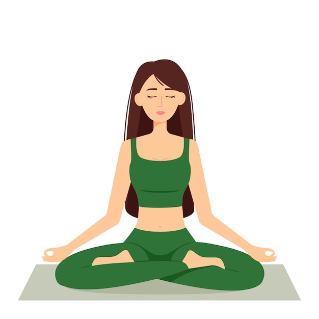 Vector meditating woman. girl in lotus position practicing yoga, vector illustration