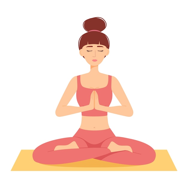 Donna in meditazione. ragazza nella posizione del loto che pratica yoga, illustrazione vettoriale