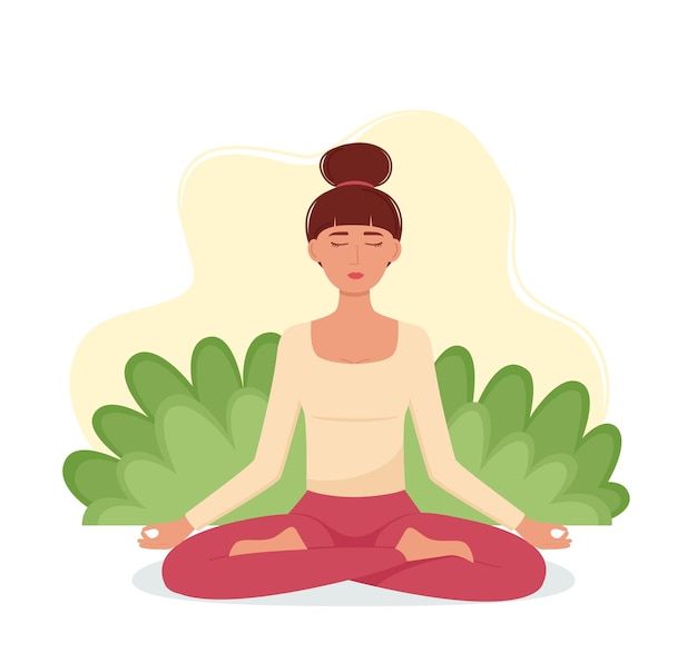 Meditating woman Meditation concept Girl in lotus position practicing yoga vector illustration