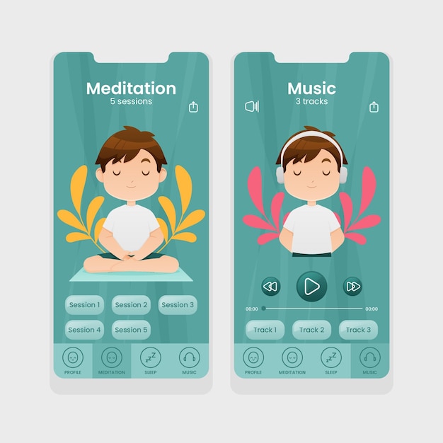 Vector meditation app screens collection