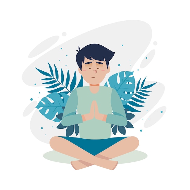 Meditation concept with man and leaves