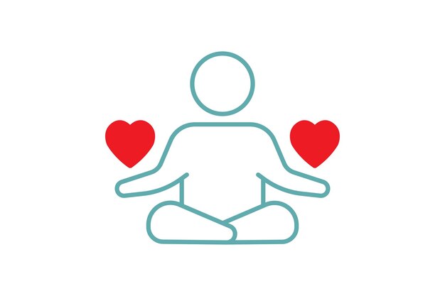 Vettore icona di meditazione meditare con la postura del cuore icona umana legata a una vita sana yoga meditazione rilassamento duo tono icona stile di progettazione semplice progettazione vettoriale modificabile