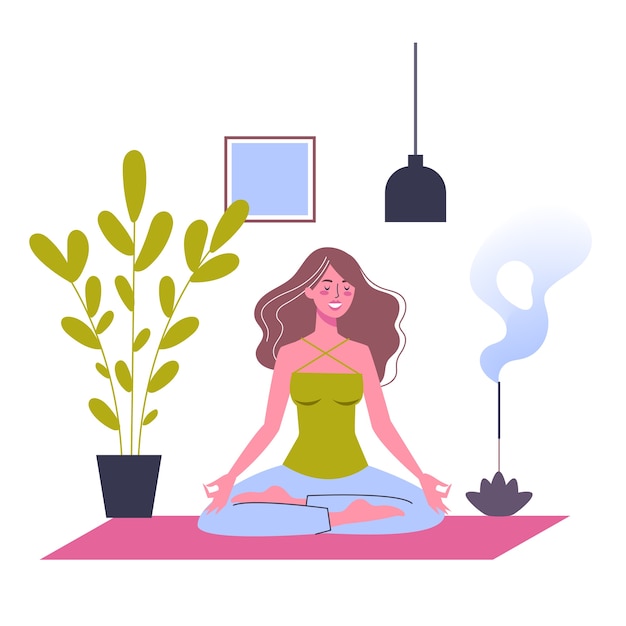 Meditazione nella posa del loto. pratica yoga per la salute della mente e del corpo. relax e pace. illustrazione