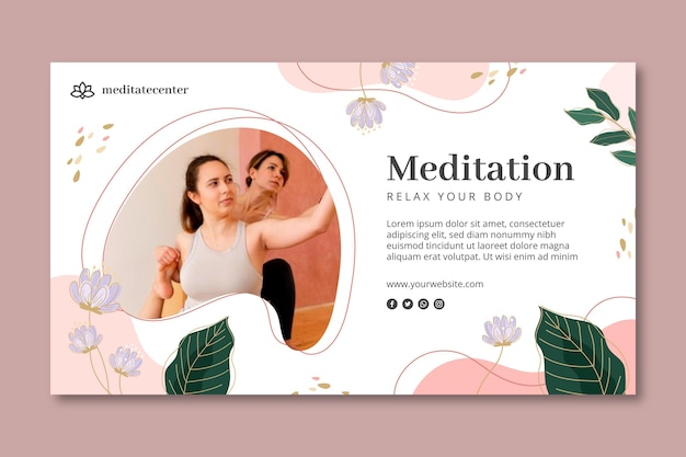 Vettore modello di banner di meditazione e consapevolezza