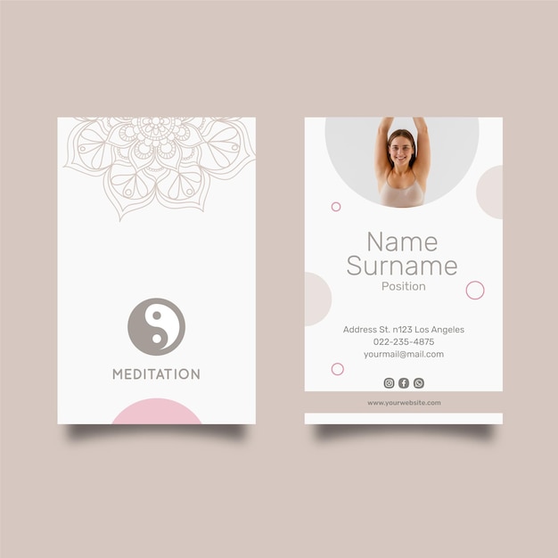 Vector meditation and mindfulness double-sided business card