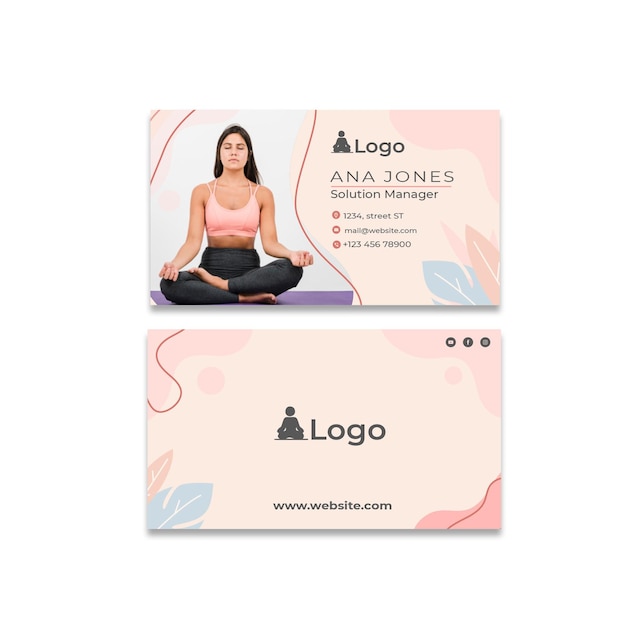 Vector meditation and mindfulness double-sided businesscard horizontal
