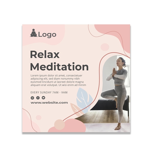 Vector meditation and mindfulness flyer square