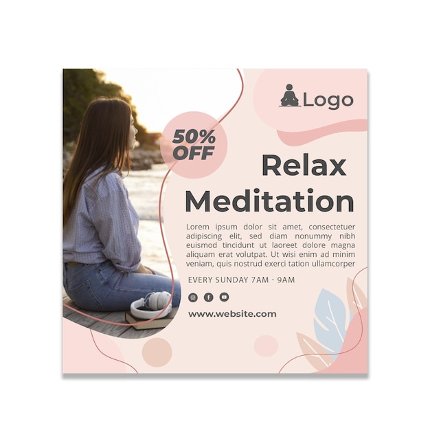 Vector meditation and mindfulness flyer square