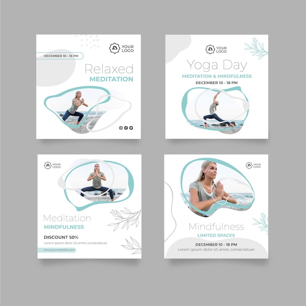 Vector meditation & mindfulness instagram posts template