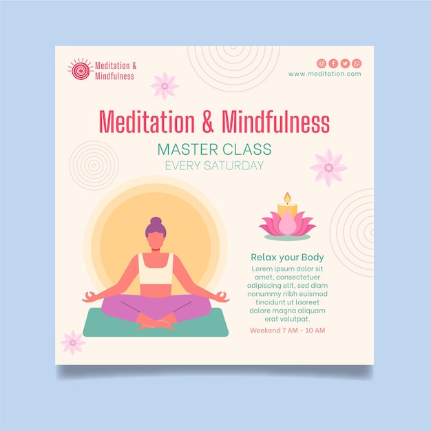 Vector meditation and mindfulness squared flyer