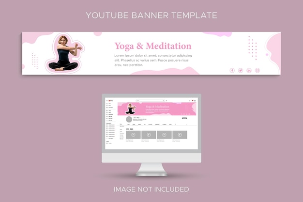 Vector meditation and mindfulness youtube channel profile banner template