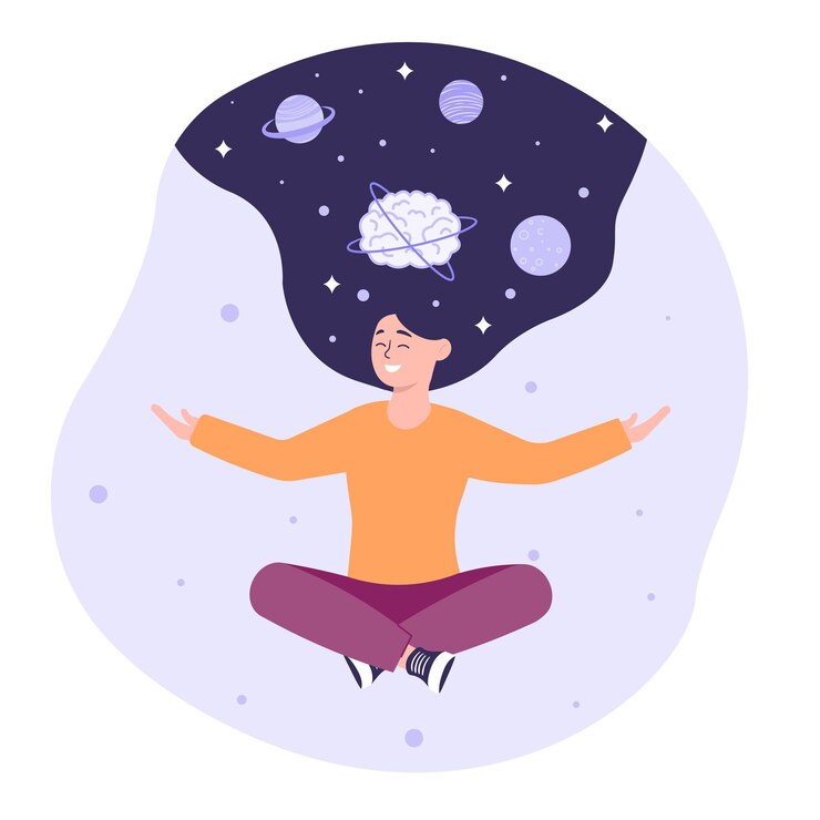 वेक्टर meditation for relaxing mind and brain concept