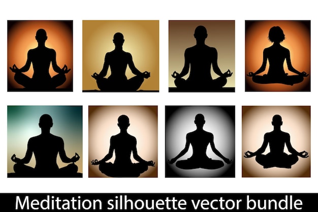 Vettore silhouette meditazione silhouette yoga padmasana posizione di meditazione posa yoga