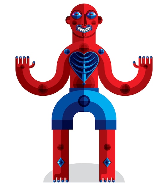 Meditation theme vector illustration, drawing of a creepy creature made in modernistic style. Spiritual idol created in cubism style.