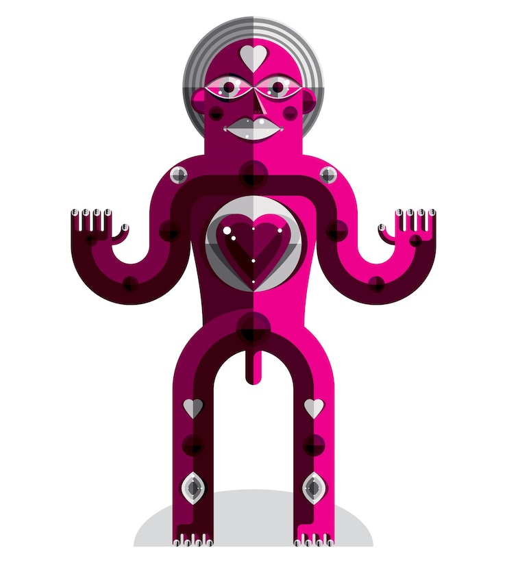 Vector meditation theme vector illustration, drawing of a creepy creature made in modernistic style. spiritual idol created in cubism style.